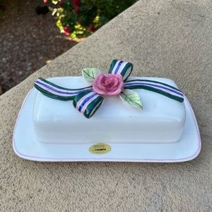 Seymour Mann Vintage Ribbon Rose Ceramic Covered Butter Dish